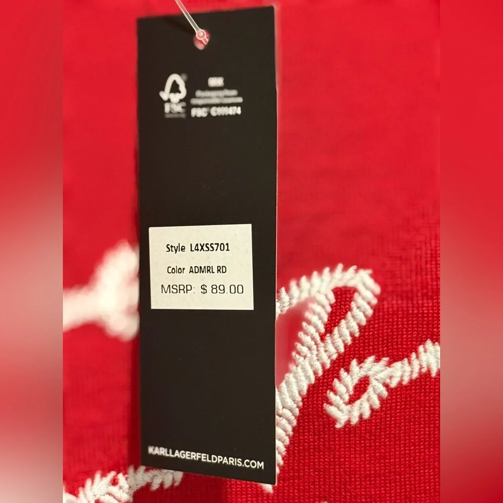 Karl Lagerfeld NWT Sz L Signature Karl Red White Embroidered Knit Sweater (0549) - Picture 11 of 11